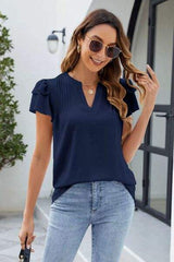 Ruffled Notched Short Sleeve Blouse - Trendsi - Flyclothing LLC