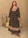 Plus Size Floral V-Neck Balloon Sleeve Dress - Trendsi - Flyclothing LLC
