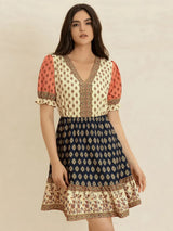 Printed V-Neck Short Sleeve Dress - Trendsi - Flyclothing LLC