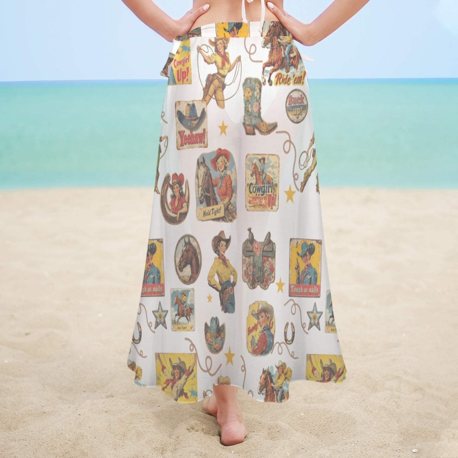 Baha Ranch Vintage Cowgirl Collage Beach Coverup Skirt - Baha Ranch Western Wear - Flyclothing LLC