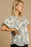 Umgee Full Size Floral Print Metallic Ruffle Blouse Plus Size - Trendsi - Flyclothing LLC