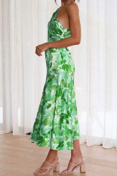 Ruched Printed Single Shoulder Midi Dress - Trendsi - Flyclothing LLC