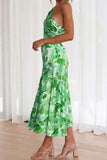 Ruched Printed Single Shoulder Midi Dress - Trendsi
