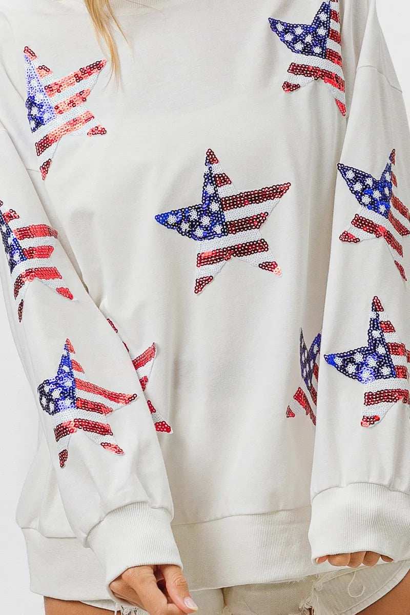 BiBi American Flag Sequin Star Sweatshirt - Trendsi - Flyclothing LLC