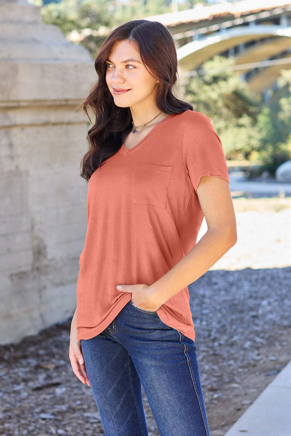 Basic Bae Bamboo Full Size V-Neck Short Sleeve T-Shirt - Trendsi - Flyclothing LLC