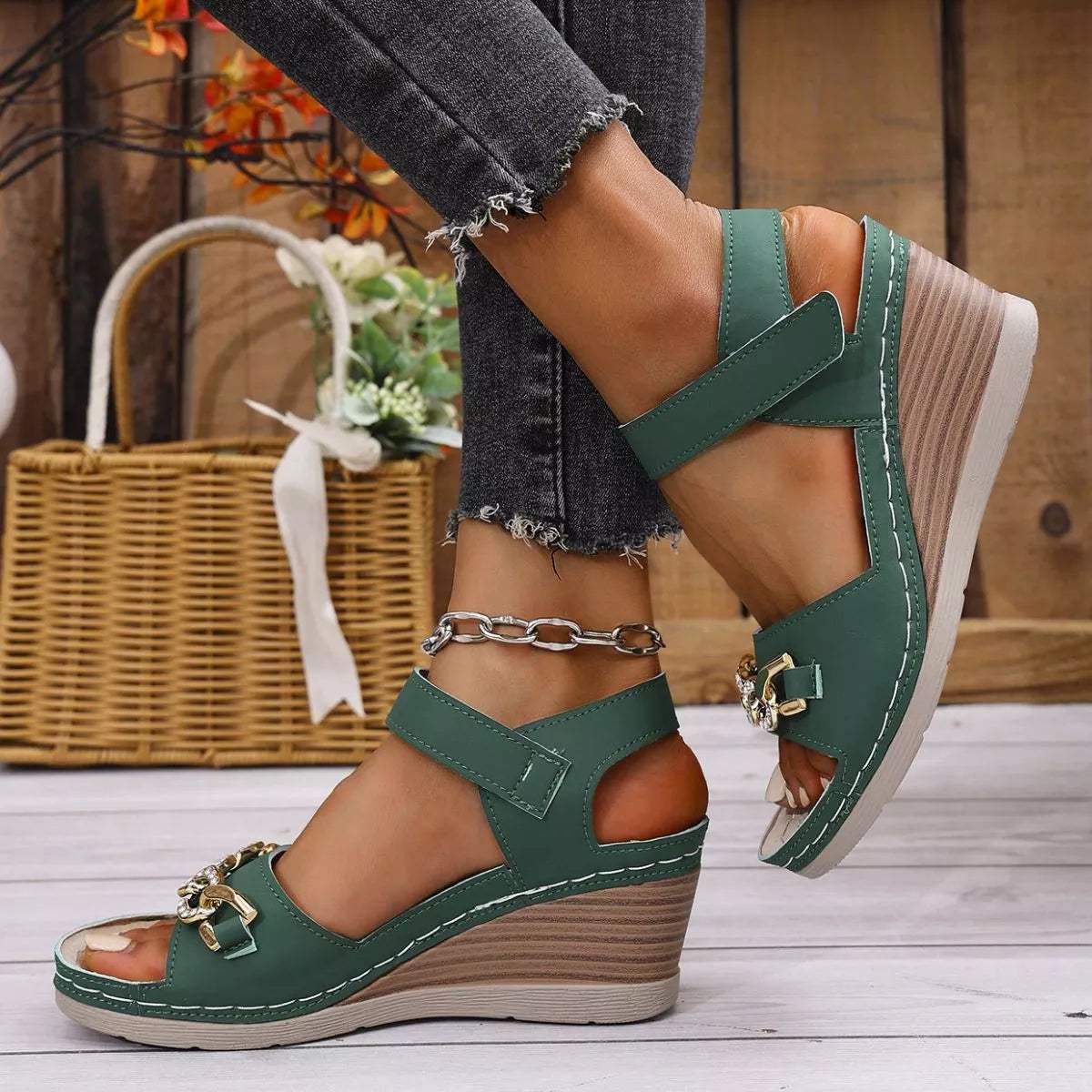 Open Toe Wedge Sandals - Trendsi - Flyclothing LLC
