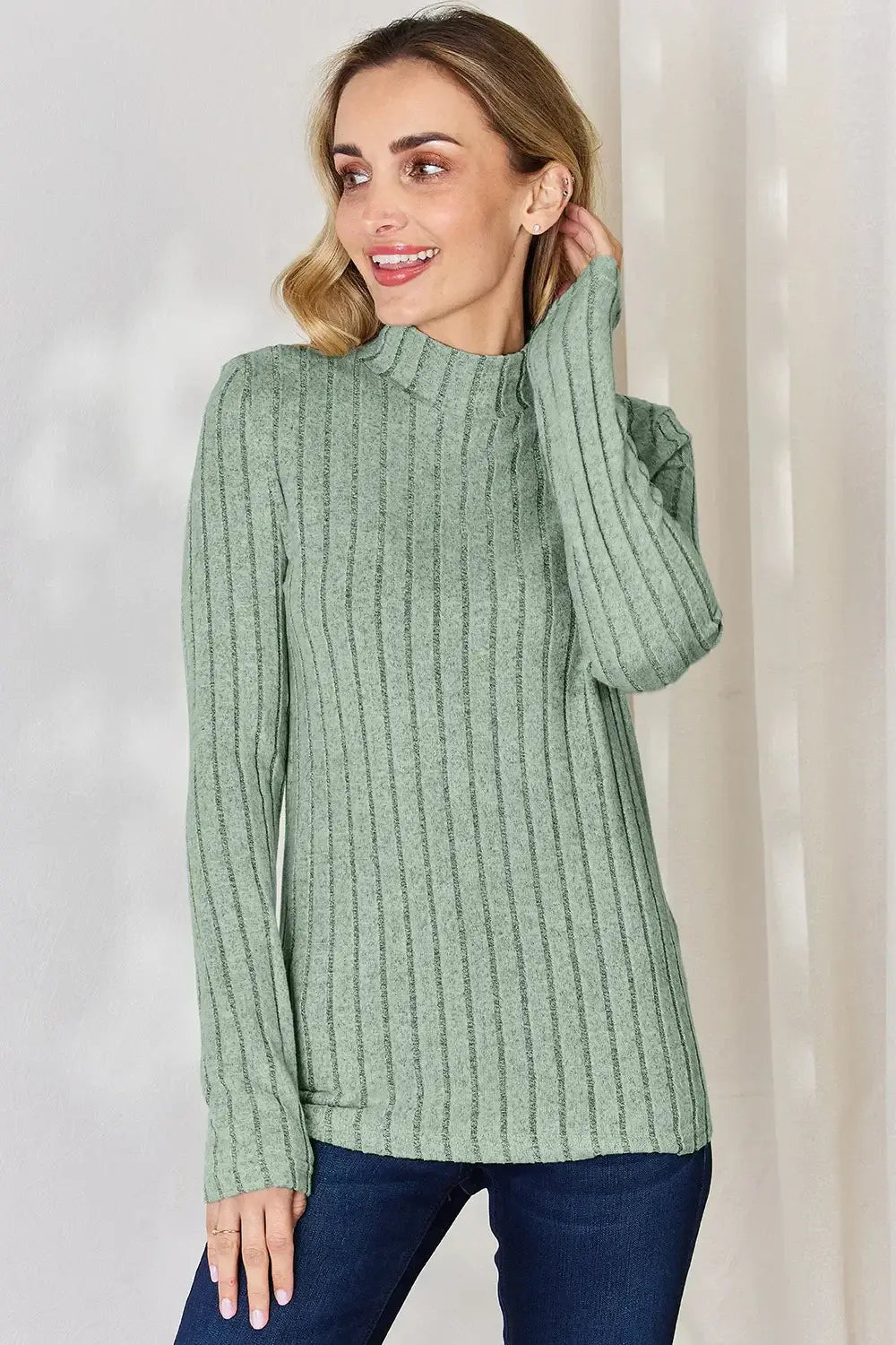 Basic Bae Full Size Ribbed Mock Neck Long Sleeve T-Shirt - ShopBasicbae - Flyclothing LLC