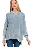 Zenana Washed Side Slit Oversized Sweater - Trendsi - Flyclothing LLC