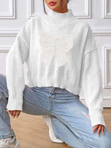 Bow Turtleneck Long Sleeve Sweater - Trendsi - Flyclothing LLC