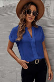 Full Size Notched Short Sleeve Blouse - Trendsi - Flyclothing LLC