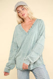 VERY J Washed V-Neck Exposed Seam Knit Top - Trendsi