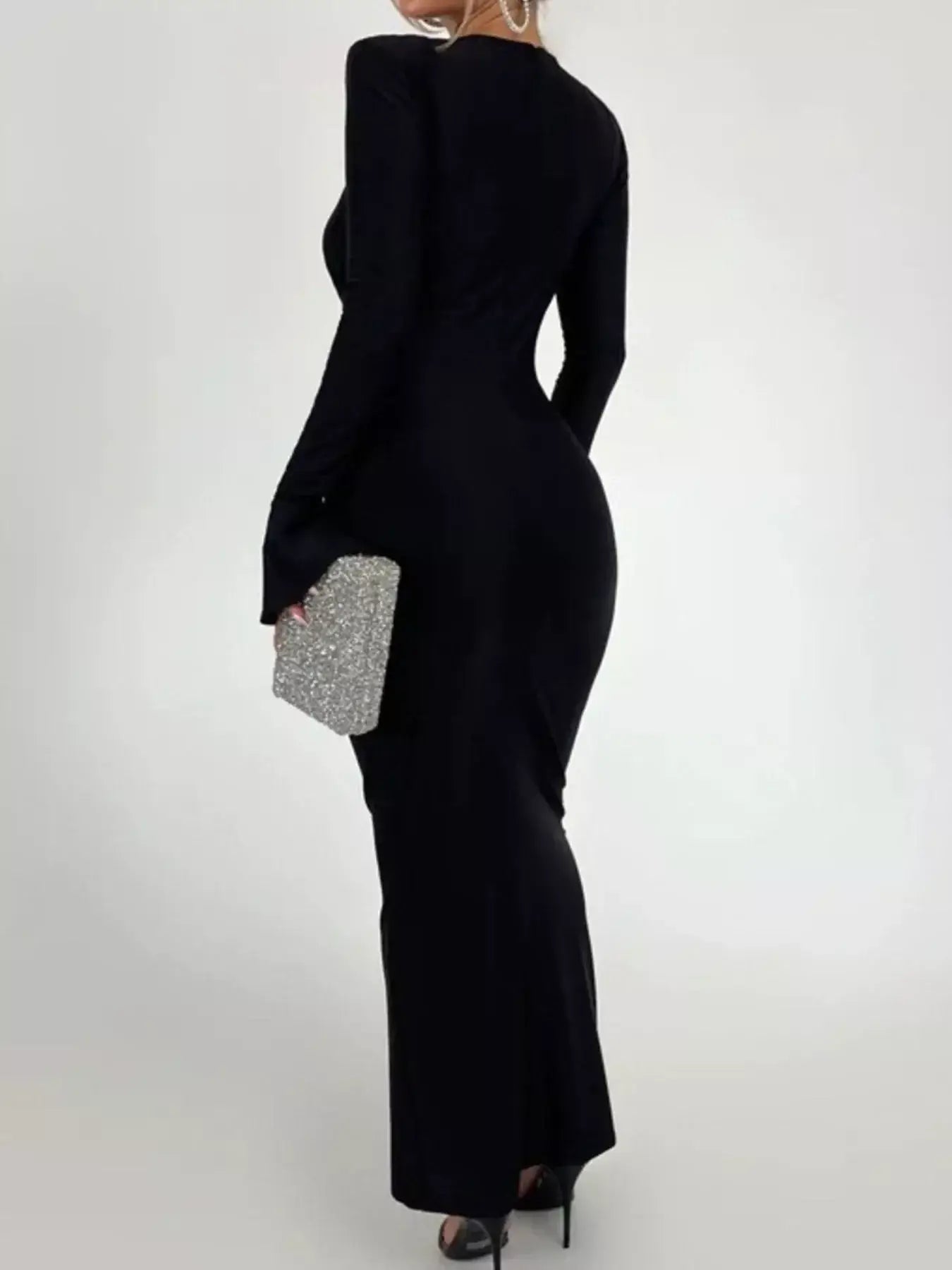 Ruched Long Sleeve Bodycon Maxi Dress - Trendsi - Flyclothing LLC