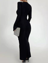Ruched Long Sleeve Bodycon Maxi Dress - Trendsi - Flyclothing LLC