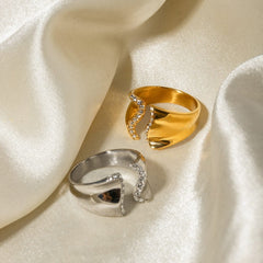 Stainless Steel Inlaid Rhinestone Bypass Ring Trendsi