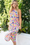 White Birch Full Size Printed Sleeveless Dress with Pockets - Trendsi