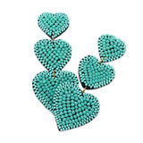 Felt Back Beaded Triple Heart Link Dangle Earrings - Madeline Love - Flyclothing LLC