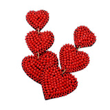 Felt Back Beaded Triple Heart Link Dangle Earrings - Madeline Love - Flyclothing LLC