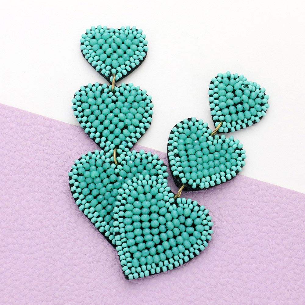 Felt Back Beaded Triple Heart Link Dangle Earrings - Madeline Love - Flyclothing LLC