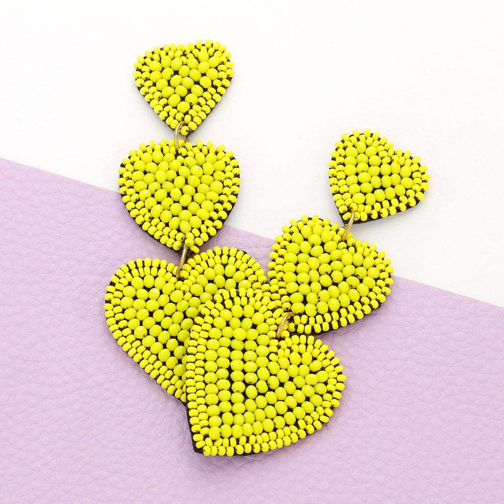 Felt Back Beaded Triple Heart Link Dangle Earrings - Madeline Love - Flyclothing LLC