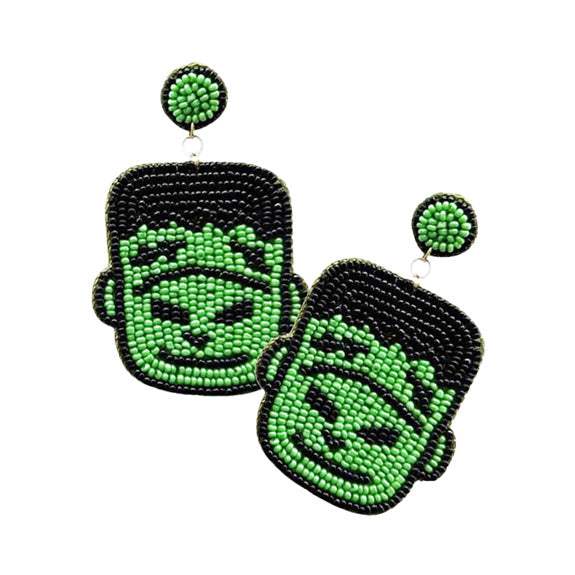 Felt Back Seed Beaded Frankenstein Dangle Earrings - Madeline Love - Flyclothing LLC