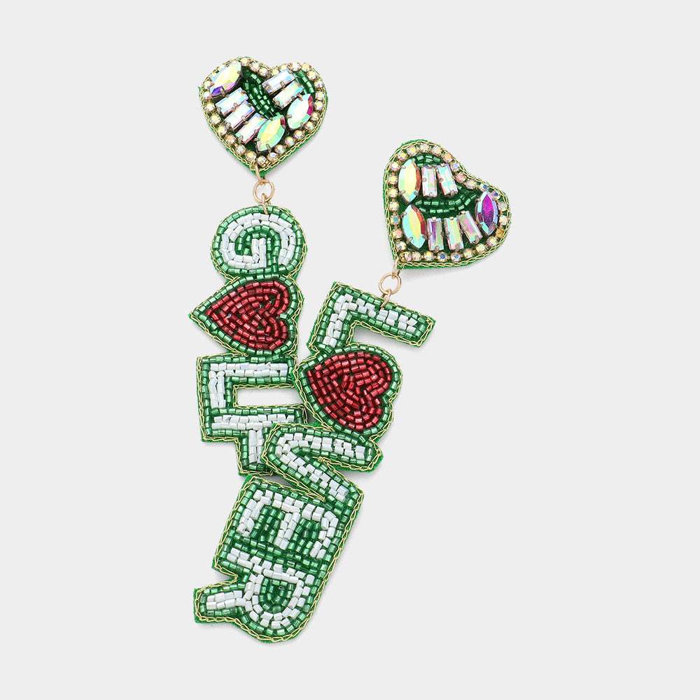 Felt Back GOLF LOVER Message Beaded Dangle Earrings - Madeline Love - Flyclothing LLC