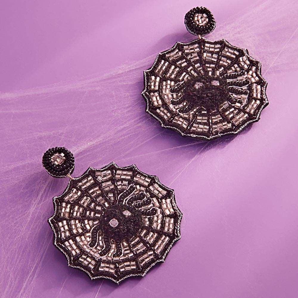 Felt Back Halloween Spider Web Seed Beaded Dangle Earrings - Madeline Love - Flyclothing LLC