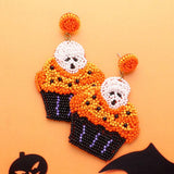 Felt Back Halloween Theme Skull Cupcake Beaded Dangle Earrings - Madeline Love - Flyclothing LLC