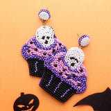 Felt Back Halloween Theme Skull Cupcake Beaded Dangle Earrings - Madeline Love - Flyclothing LLC