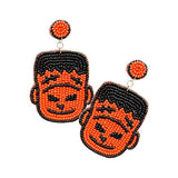 Felt Back Seed Beaded Frankenstein Dangle Earrings - Madeline Love - Flyclothing LLC