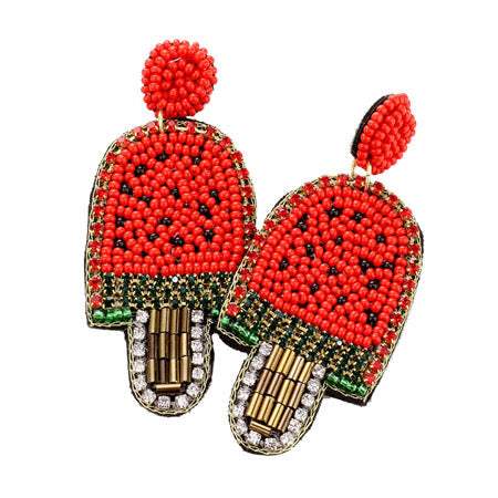 Felt Back Red Seed Bead Watermelon Popsicle Earrings - Madeline Love - Flyclothing LLC