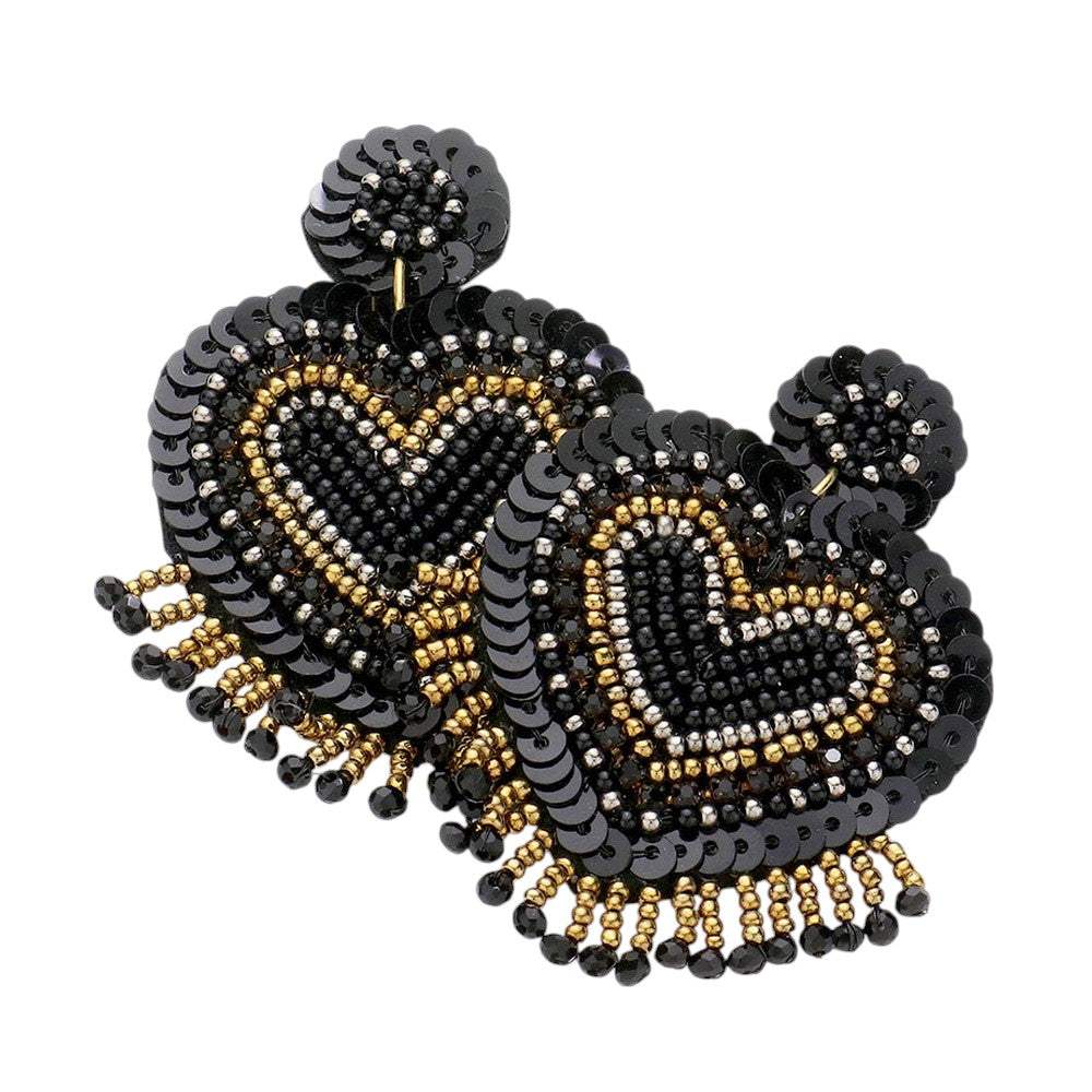 Felt Back Seed Bead Sequin Heart Earrings - Madeline Love - Flyclothing LLC