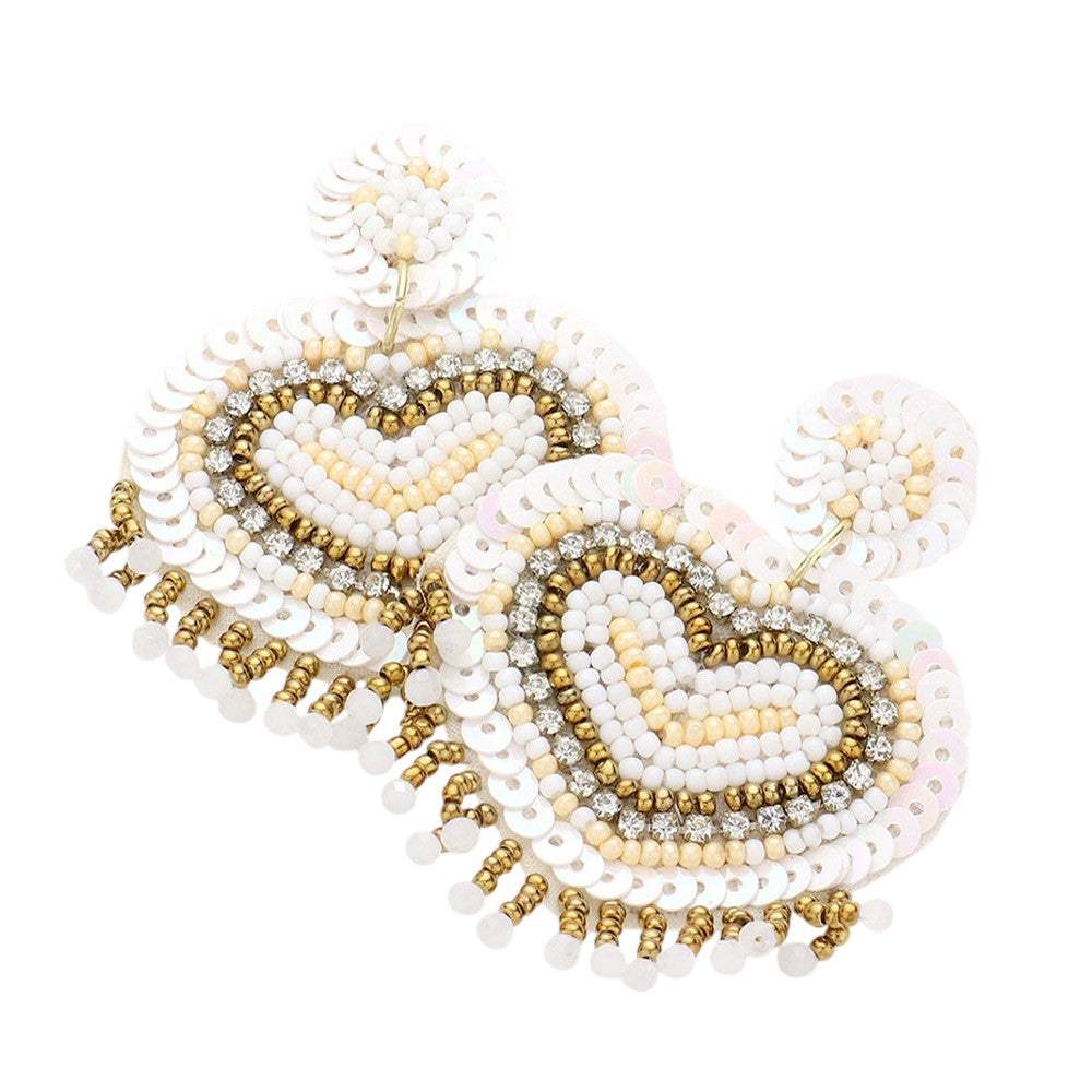 Felt Back Seed Bead Sequin Heart Earrings - Madeline Love - Flyclothing LLC