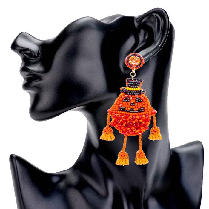 Felt Back Seed Beaded Pumpkin Dangle Earrings - Madeline Love - Flyclothing LLC