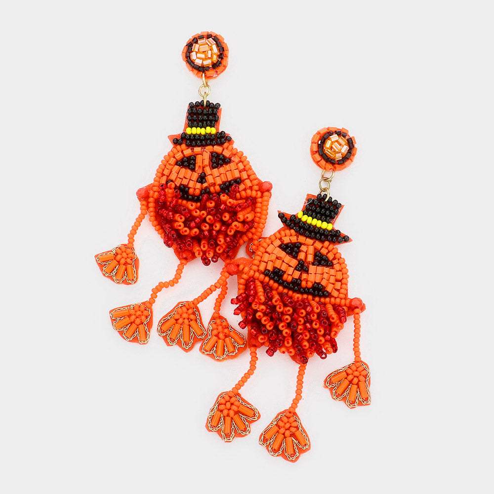 Felt Back Seed Beaded Pumpkin Dangle Earrings - Madeline Love - Flyclothing LLC