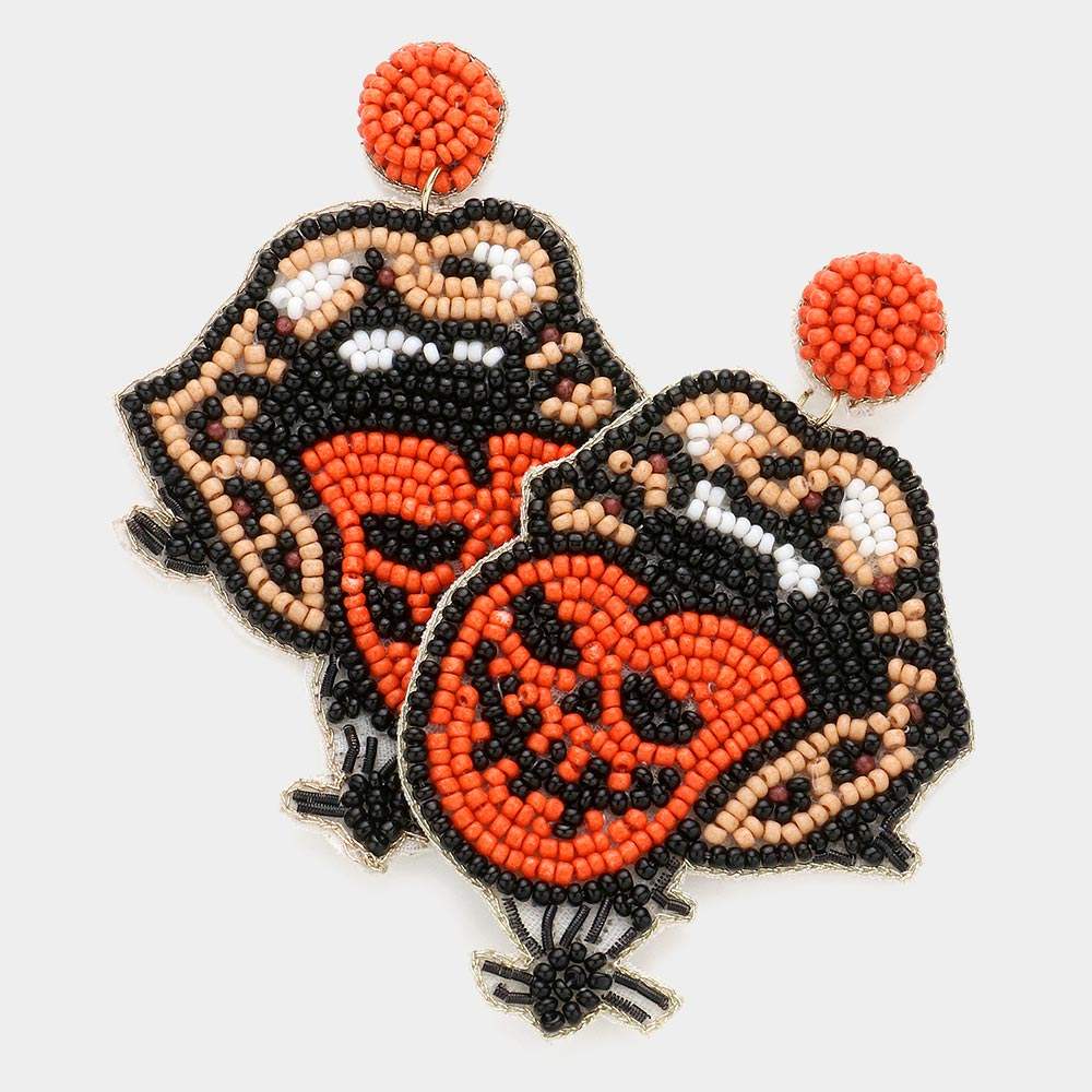 Felt Back Seed Beaded Tongue Out of Mouth Spider Dangle Earrings - Madeline Love - Flyclothing LLC