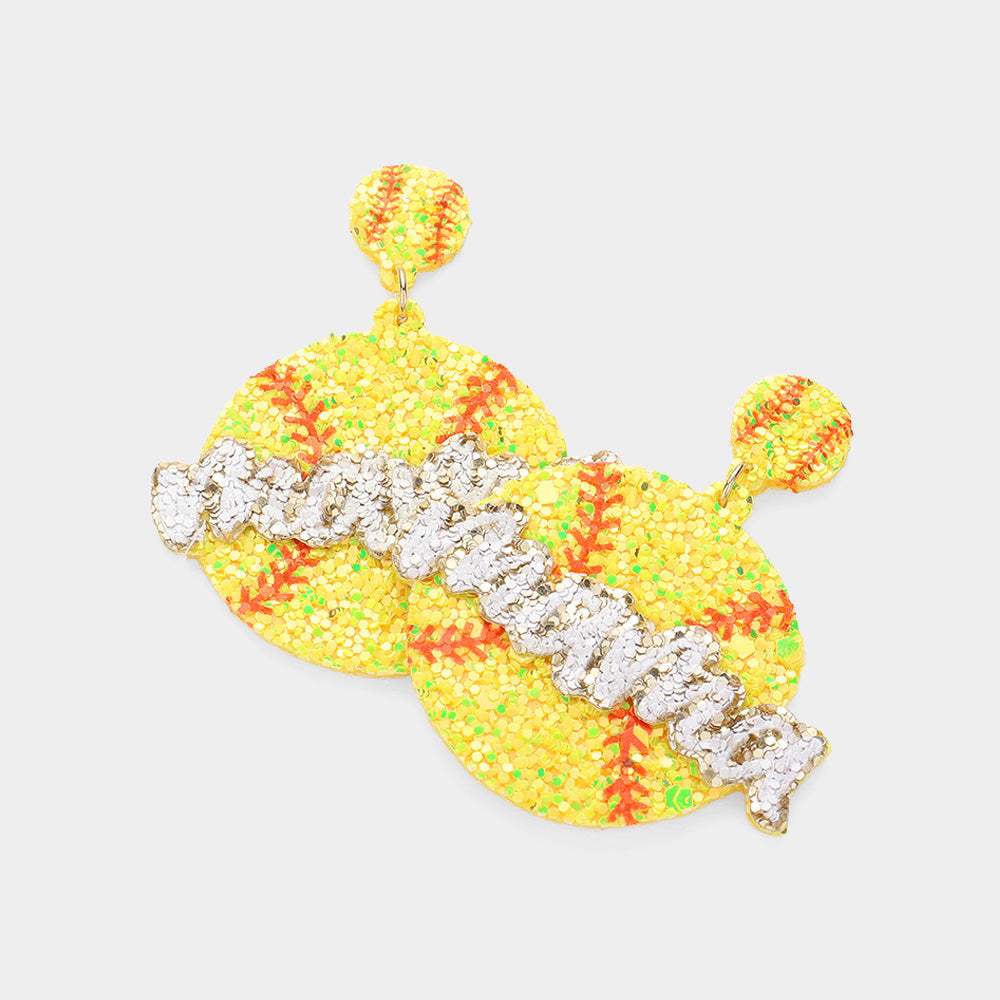 Felt Back Sequin Softball Mama Dangle Earrings - Madeline Love - Flyclothing LLC