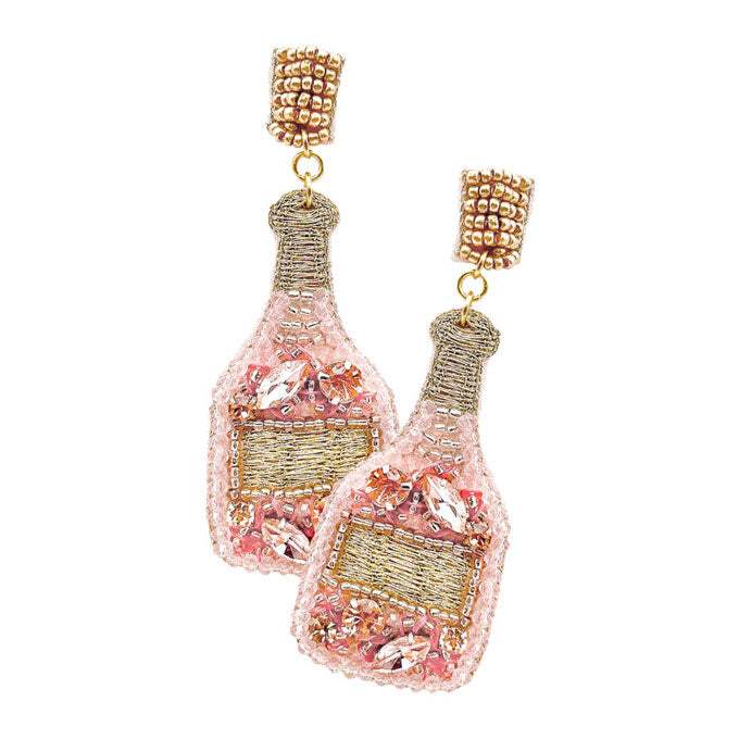 Felt Back Stone Embellished Champagne Dangle Earrings - Madeline Love - Flyclothing LLC