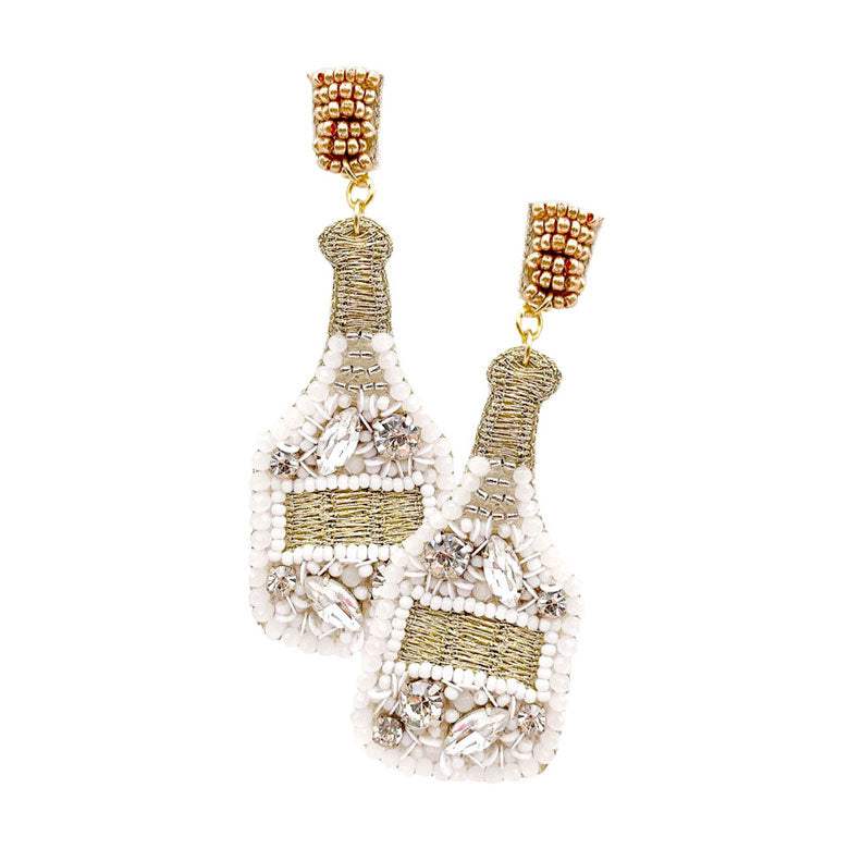 Felt Back Stone Embellished Champagne Dangle Earrings - Madeline Love - Flyclothing LLC