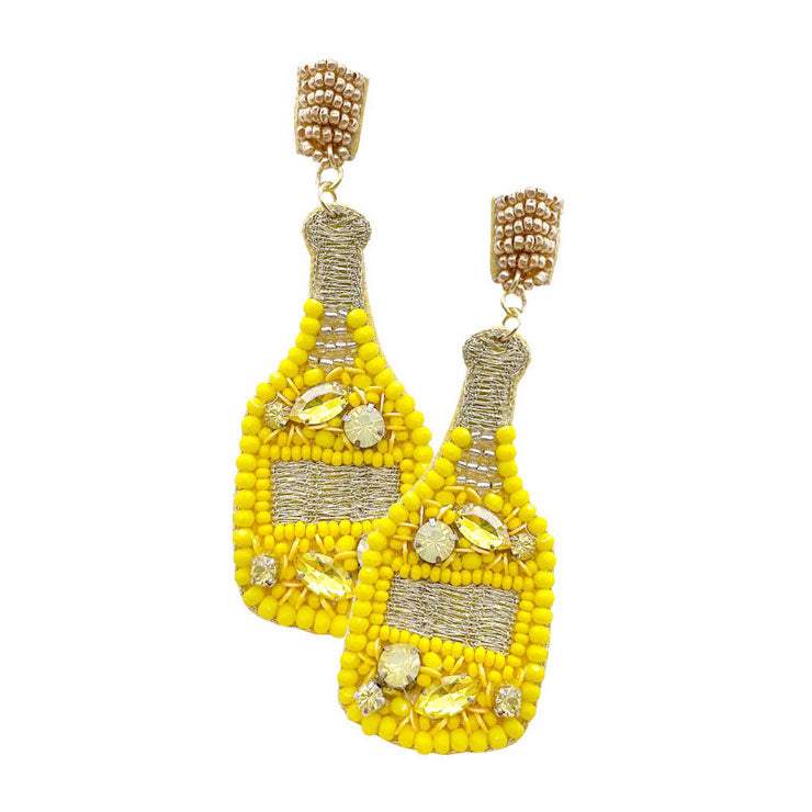 Felt Back Stone Embellished Champagne Dangle Earrings - Madeline Love - Flyclothing LLC