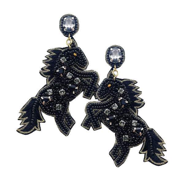 Felt Back Stone Seed Beaded Pony Dangle Earrings - Madeline Love - Flyclothing LLC