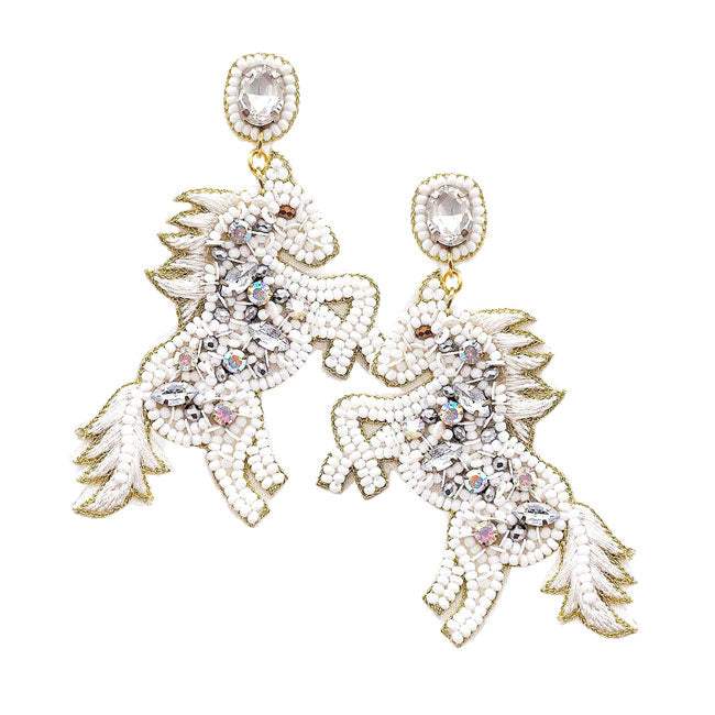 Felt Back Stone Seed Beaded Pony Dangle Earrings - Madeline Love - Flyclothing LLC
