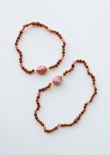 Cognac Baltic Sea Amber || Cherry + Rose Quartz || Necklace Set - CanyonLeaf - Flyclothing LLC