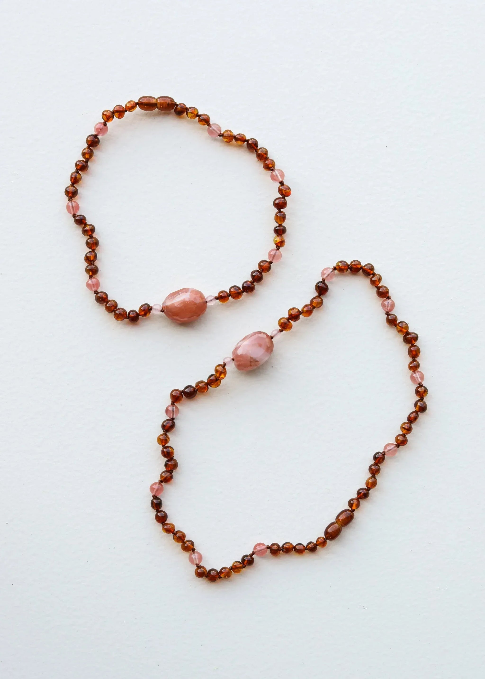 Cognac Baltic Sea Amber || Cherry + Rose Quartz || Necklace Set - CanyonLeaf - Flyclothing LLC