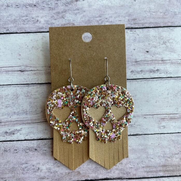 Sequin Skull Dangle PU Leather Earrings - Trendsi
