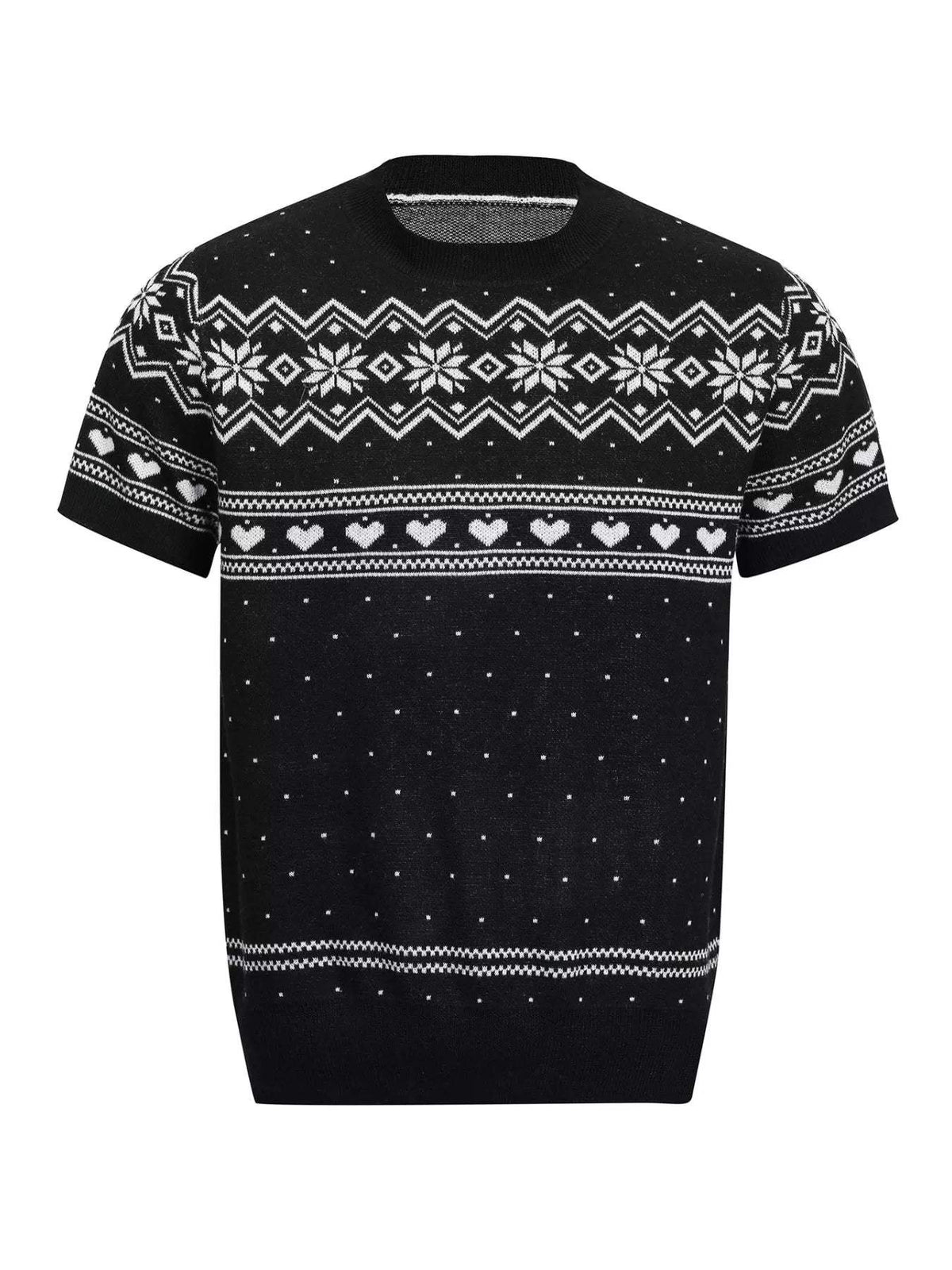 Men's Short-Sleeve Knit Top with Fair Isle and Heart Pattern - Trendsi - Flyclothing LLC