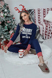 Striped Trim Letter Graphic Round Neck Top and Pants Set - Trendsi
