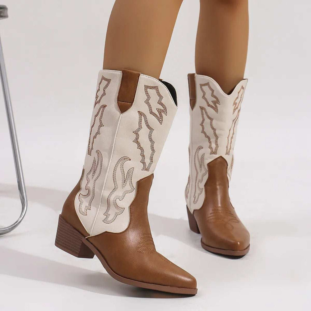 Point Toe Block Heels Boots - Trendsi - Flyclothing LLC