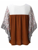 Full Size Printed Round Neck Three-Quarter Sleeve Blouse - Trendsi - Flyclothing LLC
