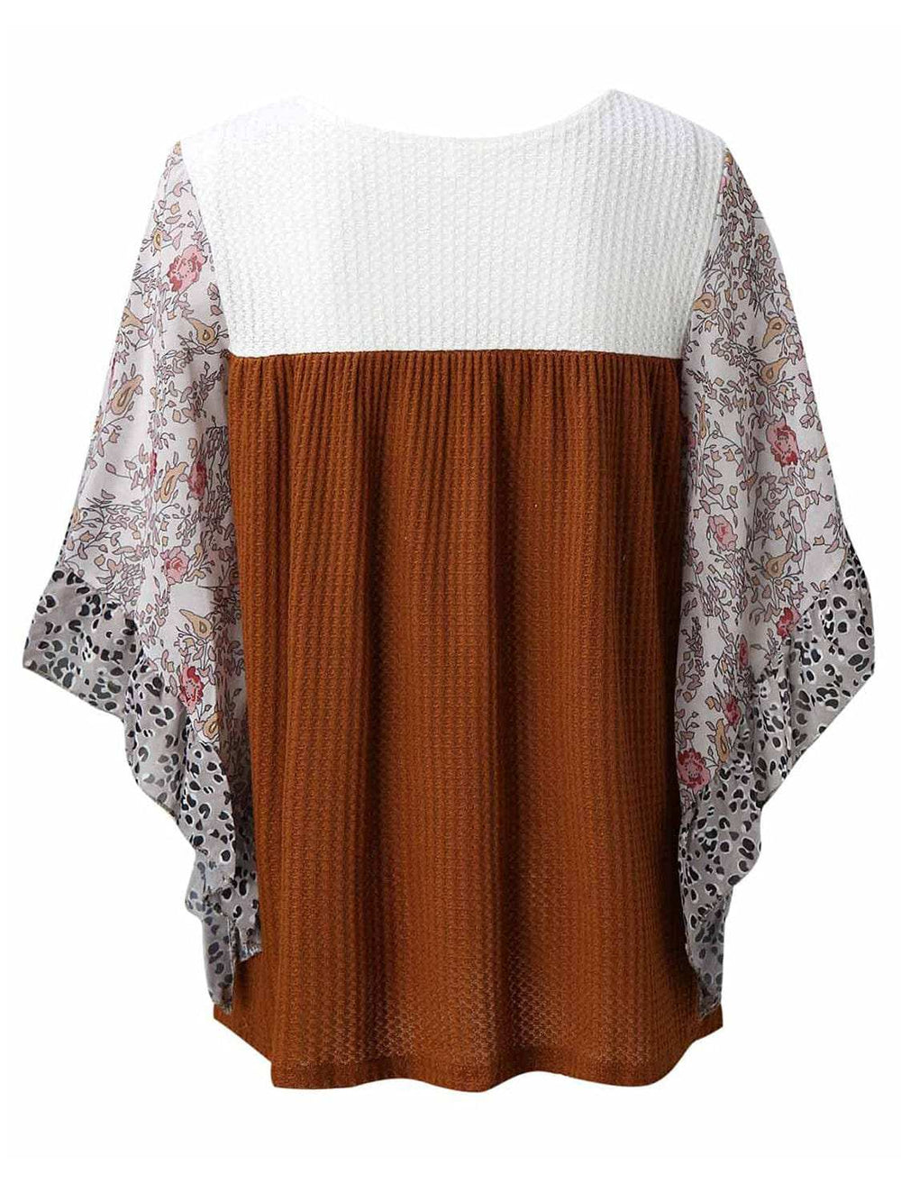 Full Size Printed Round Neck Three-Quarter Sleeve Blouse - Trendsi - Flyclothing LLC