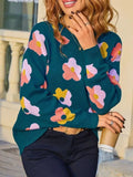 Floral Crew Neck Long Sleeve Sweater - Trendsi - Flyclothing LLC